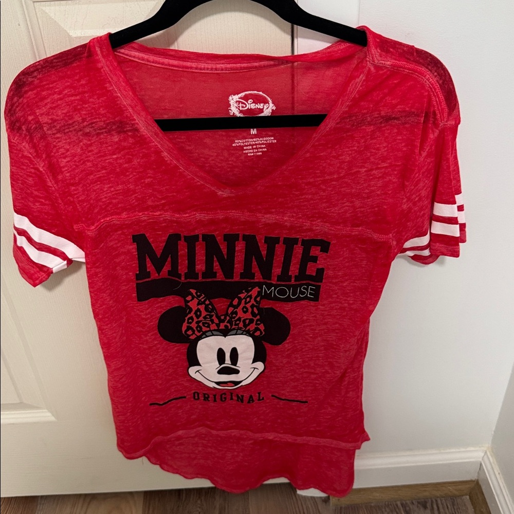 Disney Red Minnie Mouse Tee with Leopard Bow